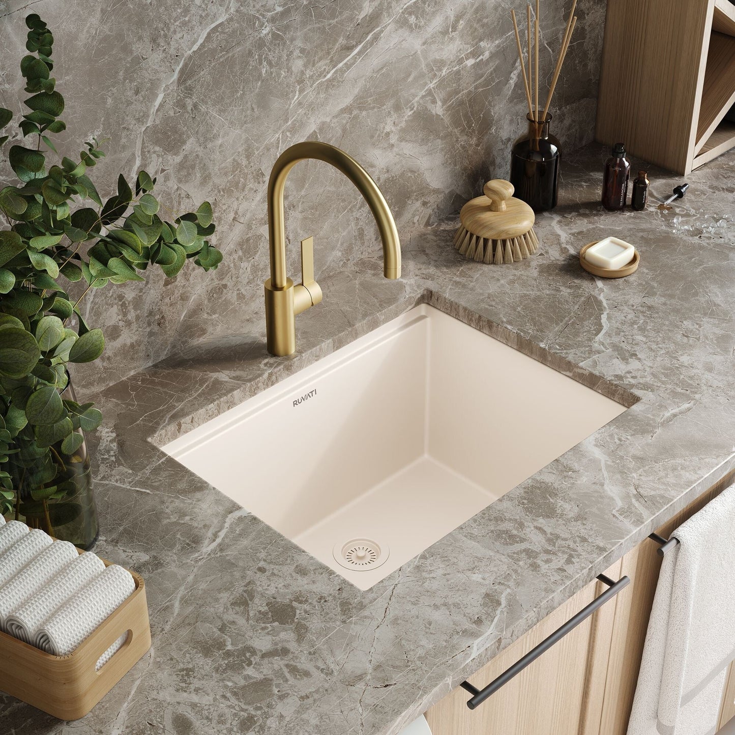 Ruvati Lavabo de buanderie à encastrer sous plan de travail Workstation Warm White en epiRock de 25 pouces - RVG2321WB