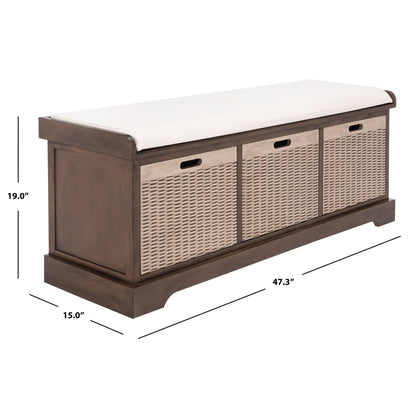 Banc de rangement avec 3 tiroirs et coussin SAFAVIEH Fiorello - 120 L x 38 l x 48 h - 120Lx38Lx48H