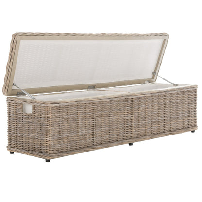 Coffre de rangement en rotin naturel gris SAFAVIEH Marcelien - 63 x 18,1 x 18,7 - 63Lx18Px19H
