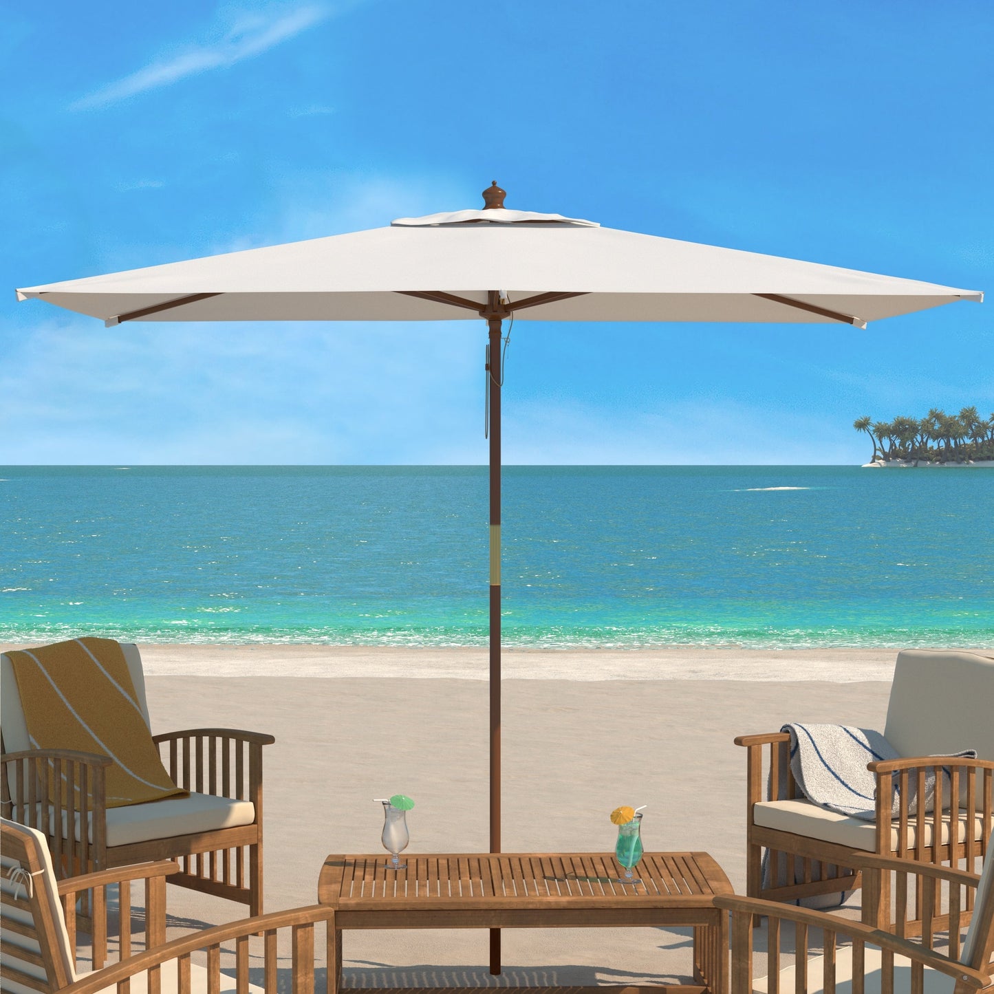 Parasol de jardin Glauca 3,35 m (11 pieds) en bois avec poulie de la marque SAFAVIEH