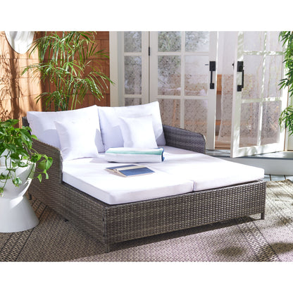 SAFAVIEH Lit de jardin Taniyah en osier avec coussins - 135L x 71P x 157H (cm)