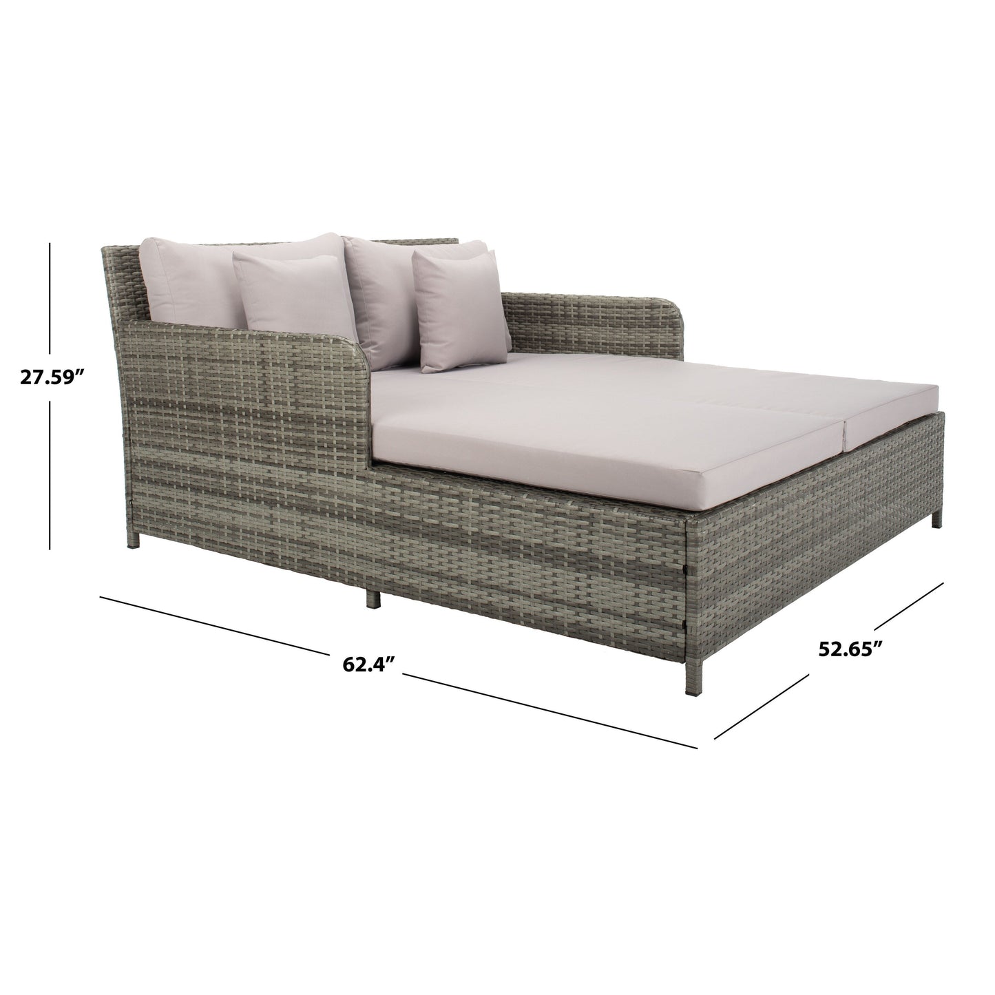 SAFAVIEH Lit de jardin Taniyah en osier avec coussins - 135L x 71P x 157H (cm)