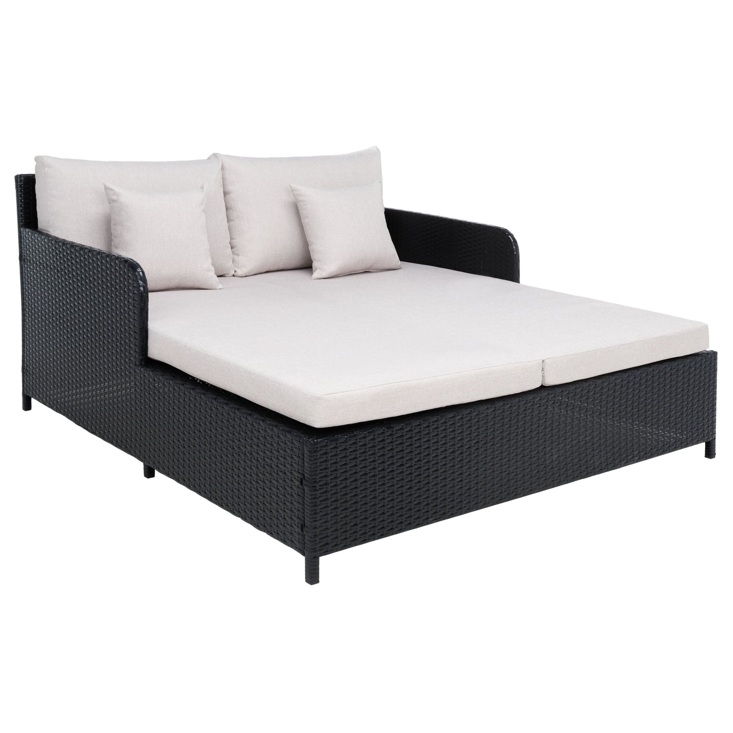 SAFAVIEH Lit de jardin Taniyah en osier avec coussins - 135L x 71P x 157H (cm)