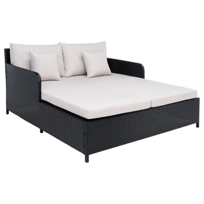 SAFAVIEH Lit de jardin Taniyah en osier avec coussins - 135L x 71P x 157H (cm)
