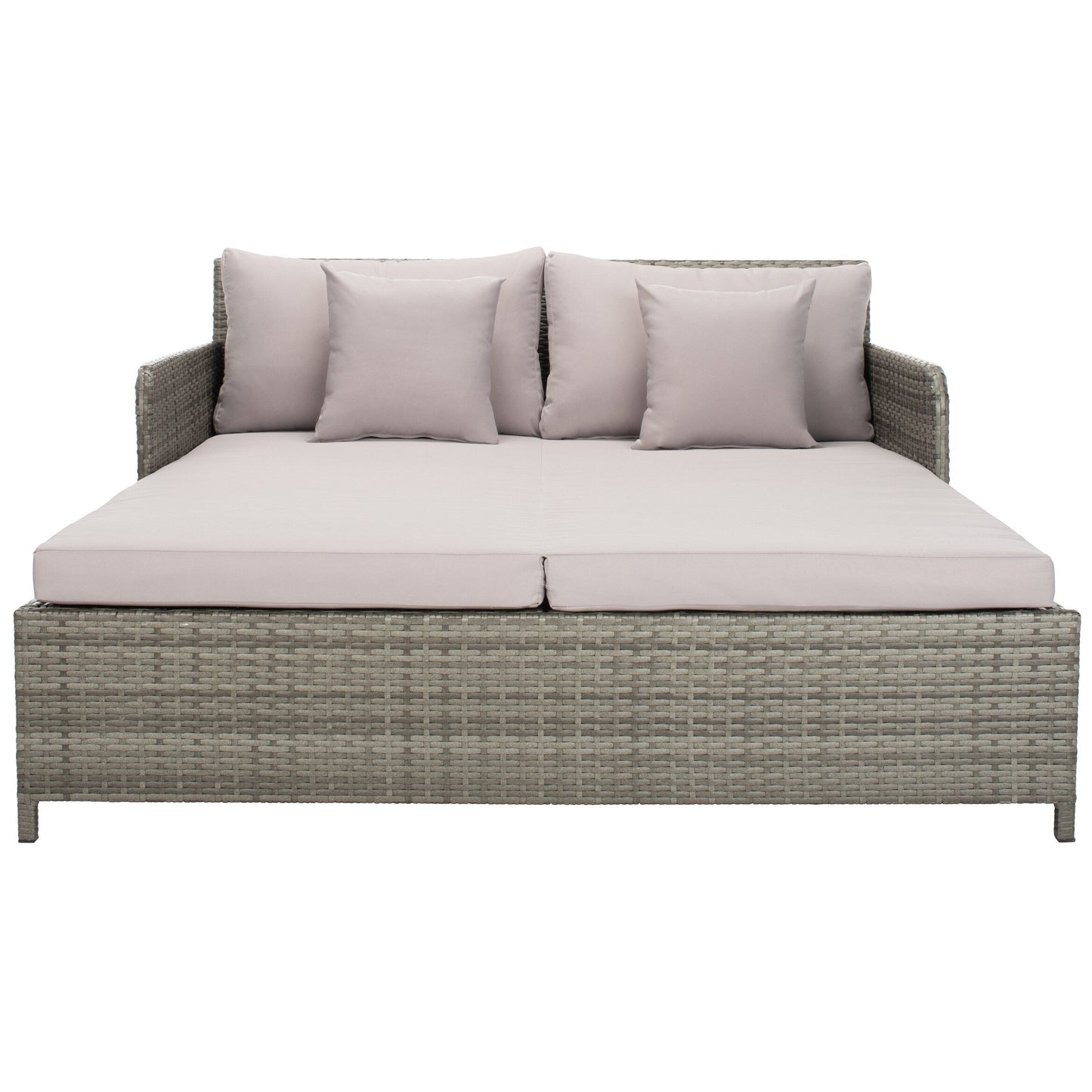 SAFAVIEH Lit de jardin Taniyah en osier avec coussins - 135L x 71P x 157H (cm)