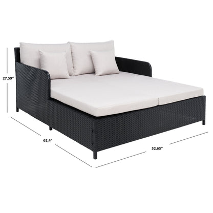 SAFAVIEH Lit de jardin Taniyah en osier avec coussins - 135L x 71P x 157H (cm)