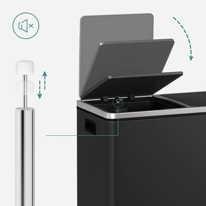 SONGMICS Poubelle à double compartiment, bac à ordures en acier inoxydable de 16 gallons, noir