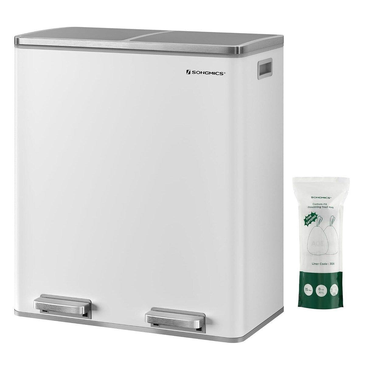 SONGMICS Poubelle à double compartiment, 2 x 8 gallons, acier inoxydable