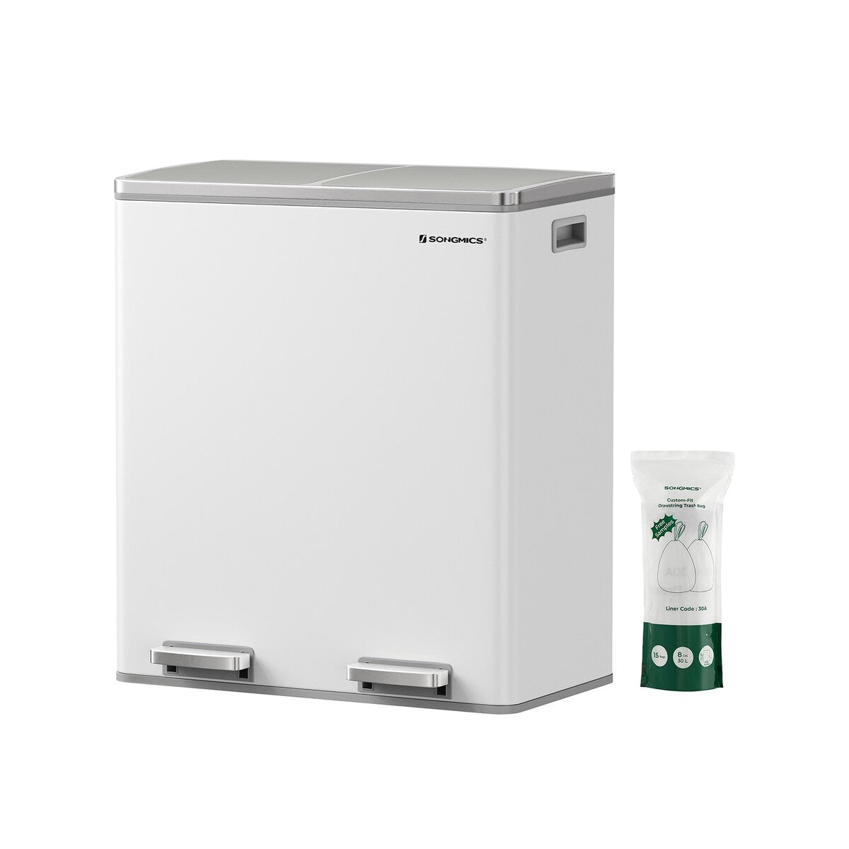 SONGMICS Poubelle à double compartiment, 2 x 8 gallons, acier inoxydable