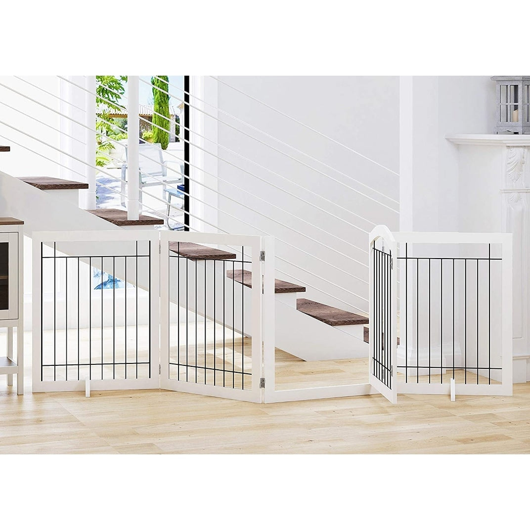 SPIRICH Barrière pour chien extra large de 96 pouces (244 cm) et haute de 30 pouces (76 cm) avec porte, barrière pour animaux de compagnie en fil métallique autoportante, clôture de sécurité pour chiots.