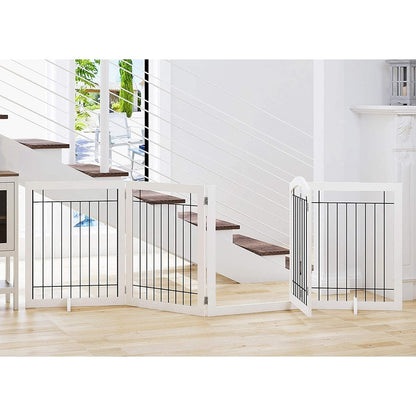 SPIRICH Barrière pour chien extra large de 96 pouces (244 cm) et haute de 30 pouces (76 cm) avec porte, barrière pour animaux de compagnie en fil métallique autoportante, clôture de sécurité pour chiots.