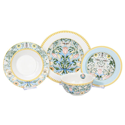 Service de table en porcelaine fine Morris Garden de STP Goods, lot de 24 pièces pour 6 personnes