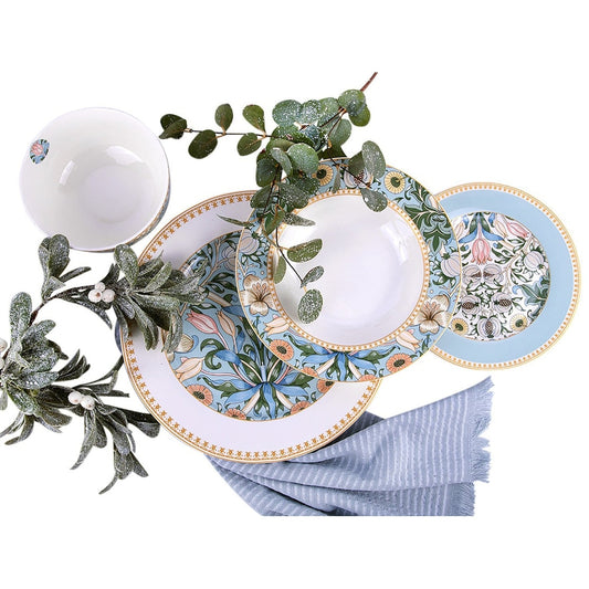 Service de table en porcelaine fine Morris Garden de STP Goods, lot de 24 pièces pour 6 personnes
