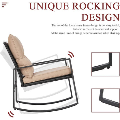 Ensemble de bistro à balançoire de patio extérieur SUNCROWN en métal noir, 3 pièces