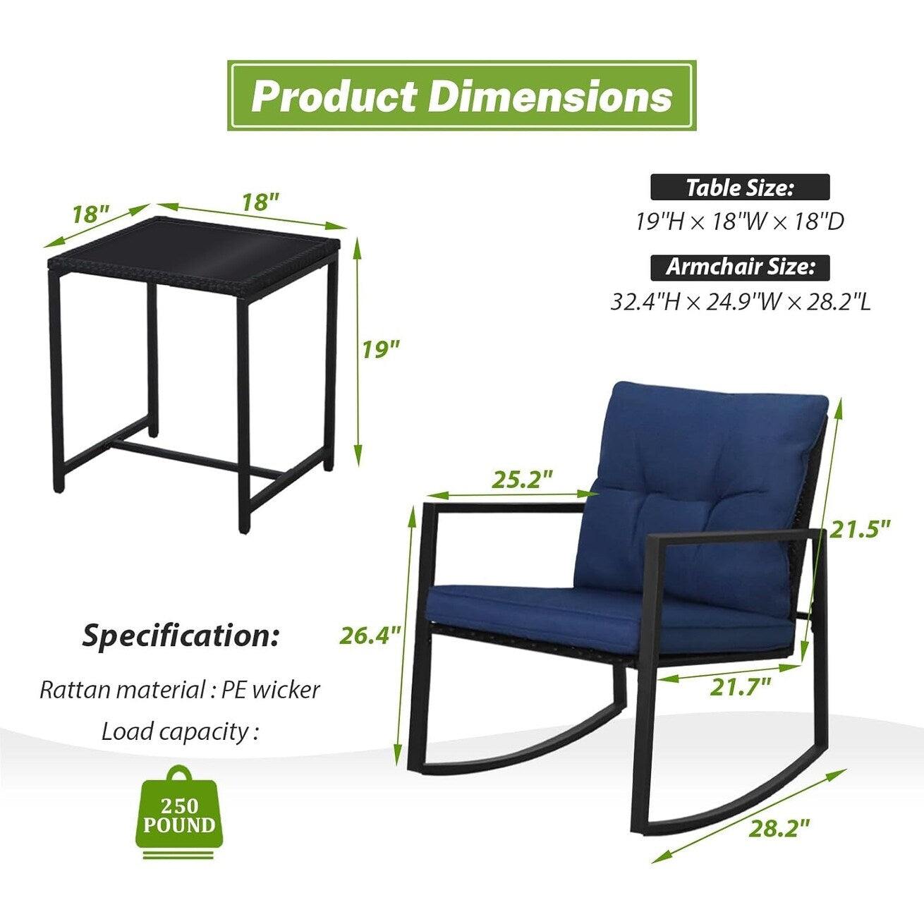 Ensemble de bistro à balançoire de patio extérieur SUNCROWN en métal noir, 3 pièces