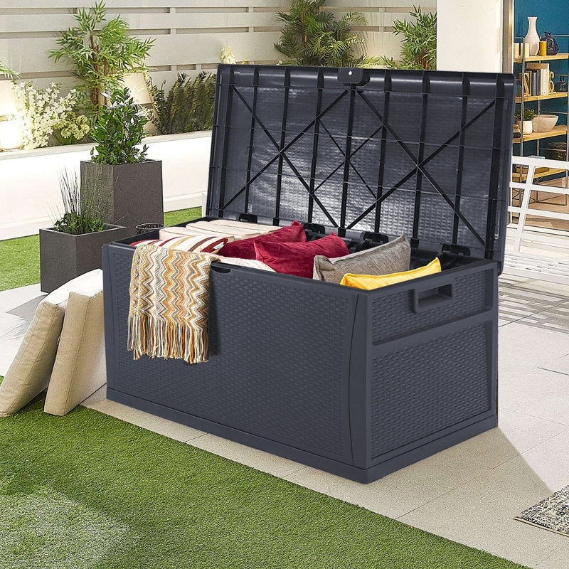 SUNCROWN Coffre de rangement extérieur en résine résistant aux intempéries, 75-120 gallons, pour meubles et autres articles