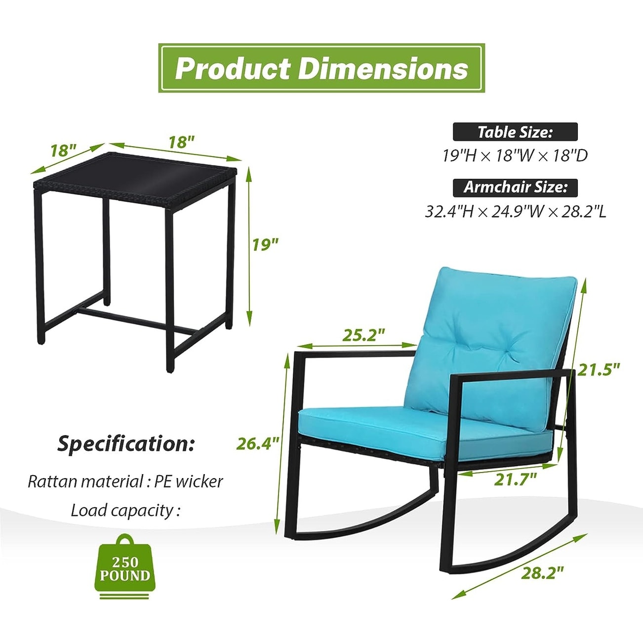 Ensemble de bistro à balançoire de patio extérieur SUNCROWN en métal noir, 3 pièces