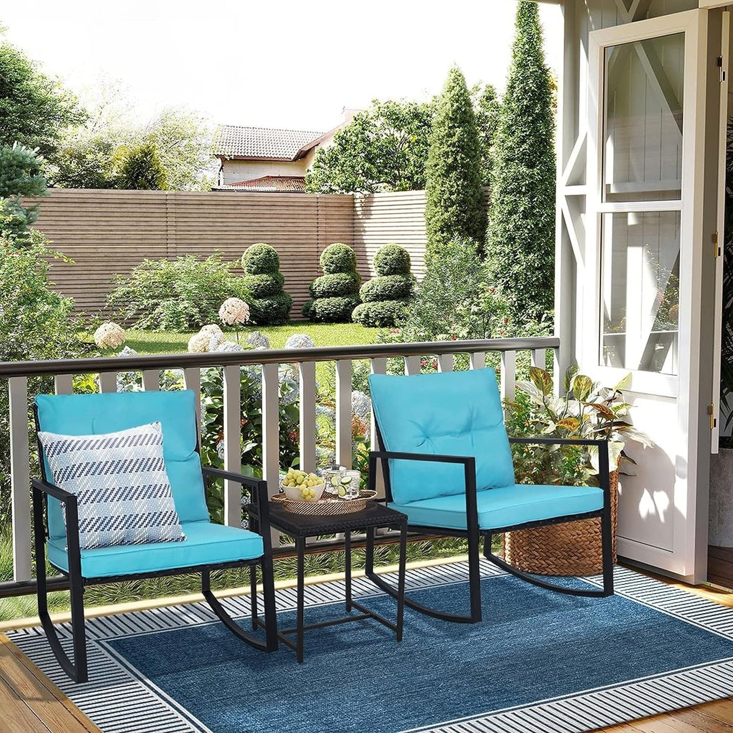 Ensemble de bistro à balançoire de patio extérieur SUNCROWN en métal noir, 3 pièces