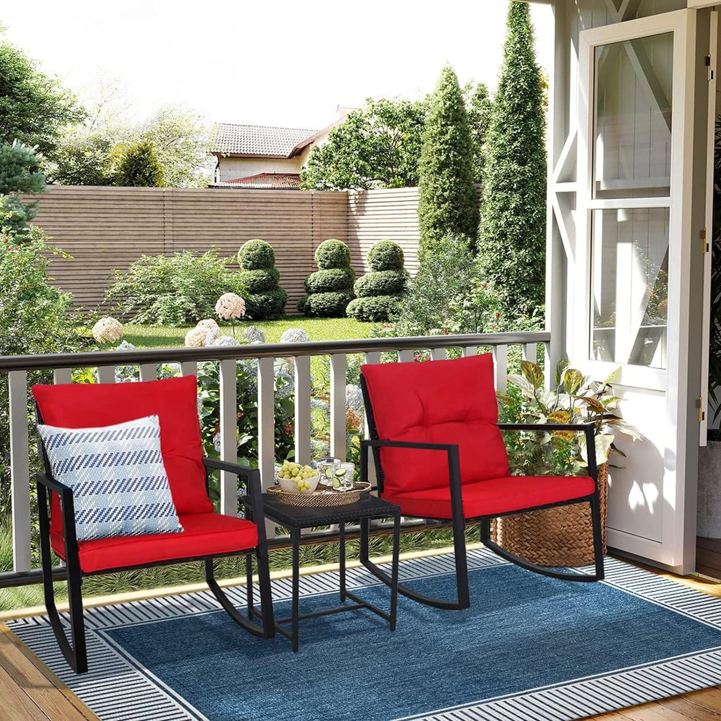 Ensemble de bistro à balançoire de patio extérieur SUNCROWN en métal noir, 3 pièces