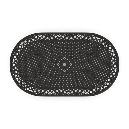 Ensemble de repas d'extérieur Sanibel en aluminium bronze, 7 pièces, comprenant une table ovale de 72 pouces et six chaises à accoudoirs de Homestyles.