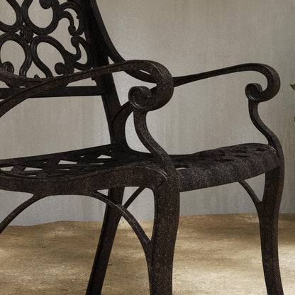 Ensemble de repas d'extérieur Sanibel en aluminium bronze, 7 pièces, comprenant une table ovale de 72 pouces et six chaises à accoudoirs de Homestyles.