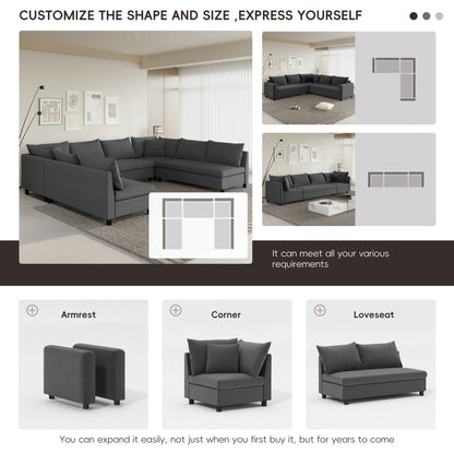 Canapé d'angle, ensemble de canapé en chenille en forme de U réversible, combinaison libre, canapé convertible 8 places surdimensionné