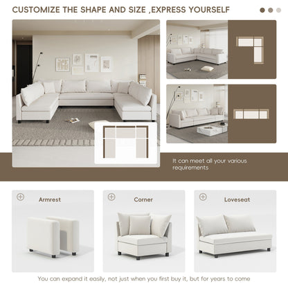 Canapé d'angle, ensemble de canapé en chenille en forme de U réversible, combinaison libre, canapé convertible 8 places surdimensionné