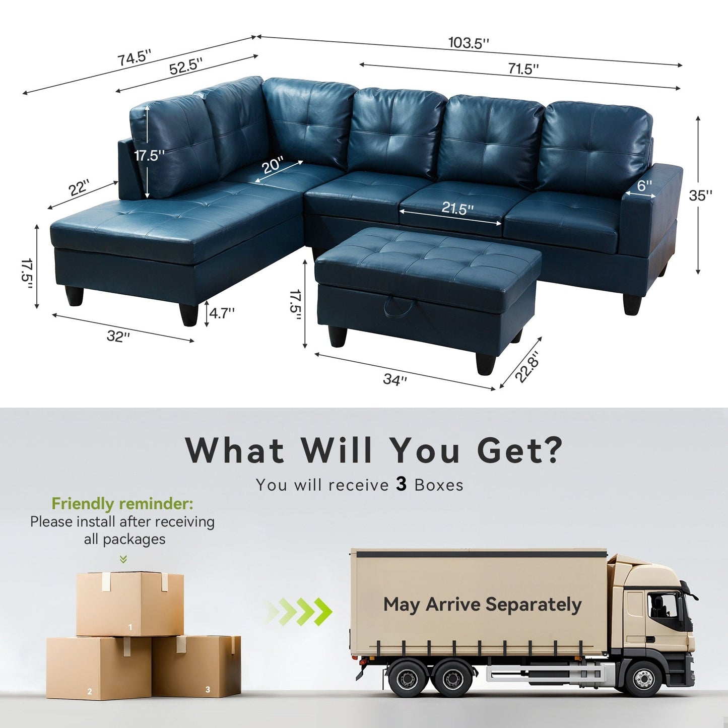 Ensemble de canapé semi-cuir synthétique PU 3 pièces pour salon