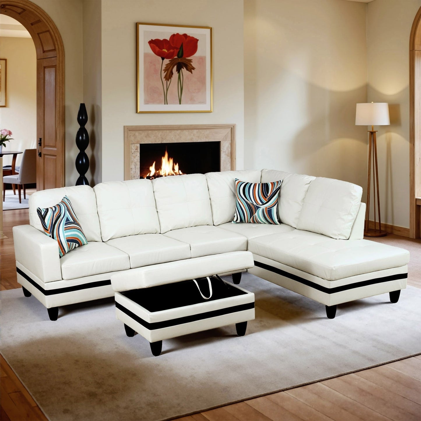 Ensemble de canapé semi-cuir synthétique PU 3 pièces pour salon