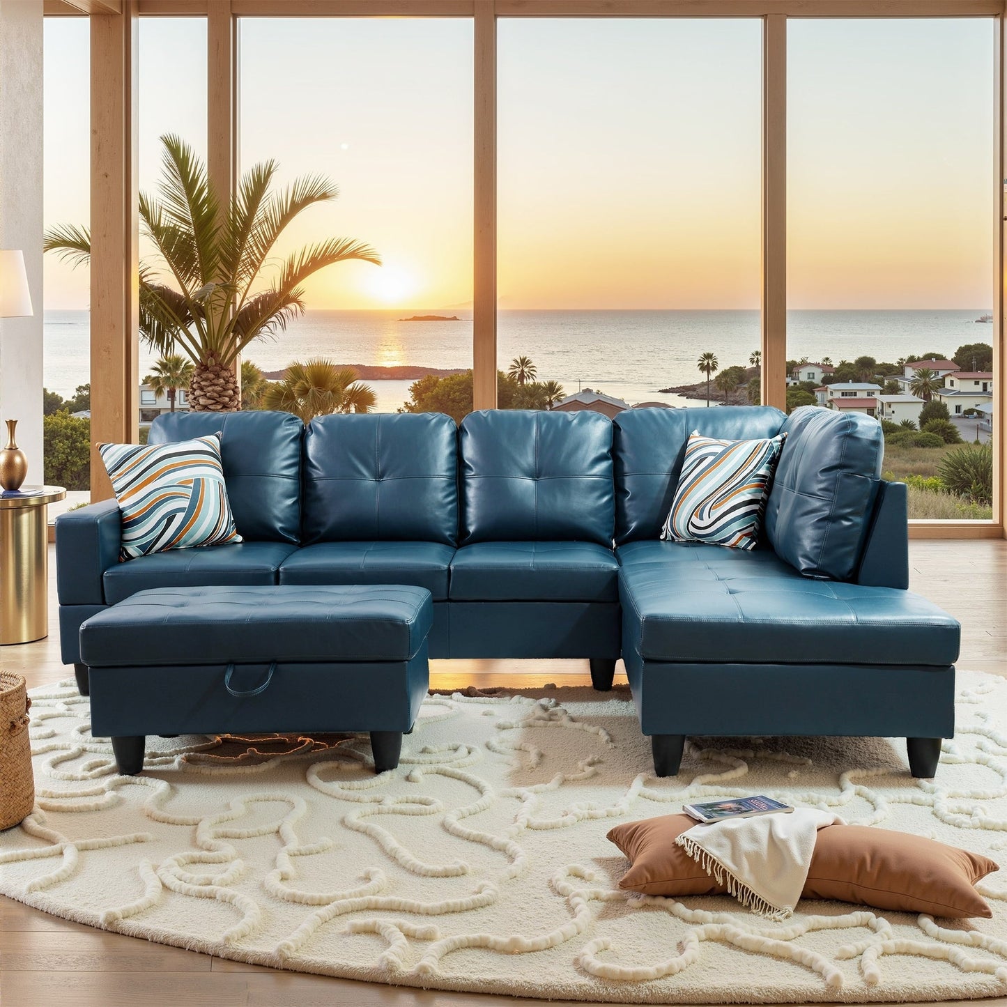 Ensemble de canapé semi-cuir synthétique PU 3 pièces pour salon