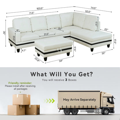 Ensemble de canapé semi-cuir synthétique PU 3 pièces pour salon