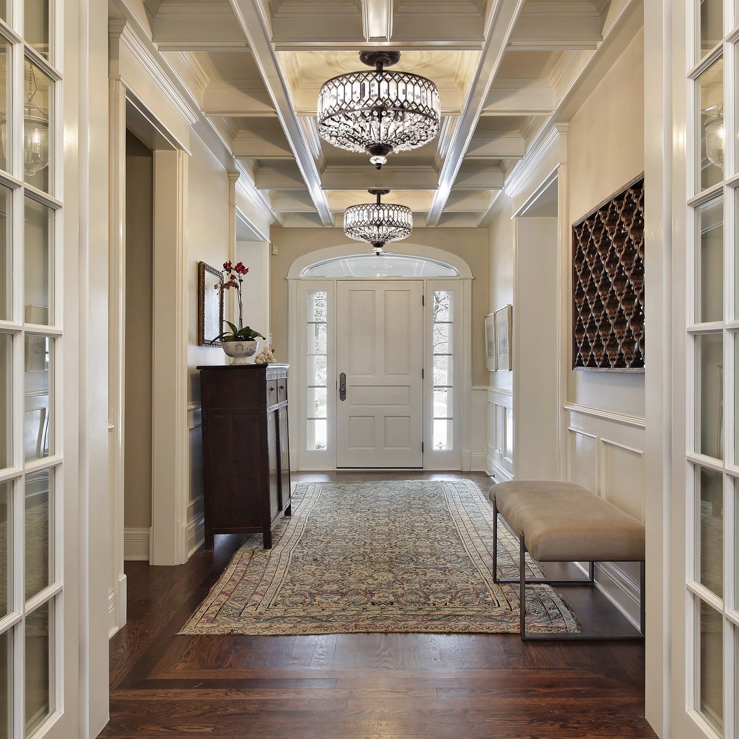 Applique lumineuse semi-encastrée en verre à plusieurs niveaux, bronze/or, modèle Furey de Silver Orchid - 37,5 x 37,5 x 38,8 cm (L x l x h)