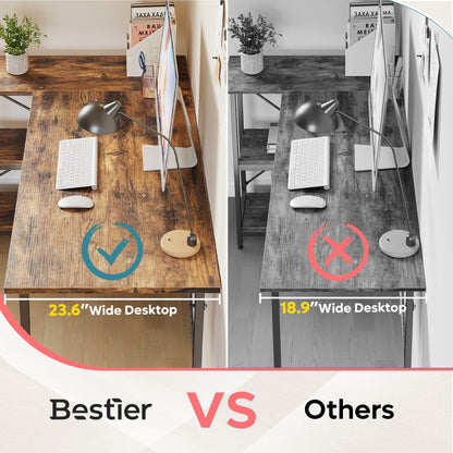 Bureau en forme de L avec étagères de rangement, bureau d'ordinateur d'angle.