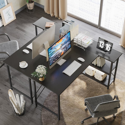 Bureau en forme de L avec étagères de rangement, bureau d'ordinateur d'angle.