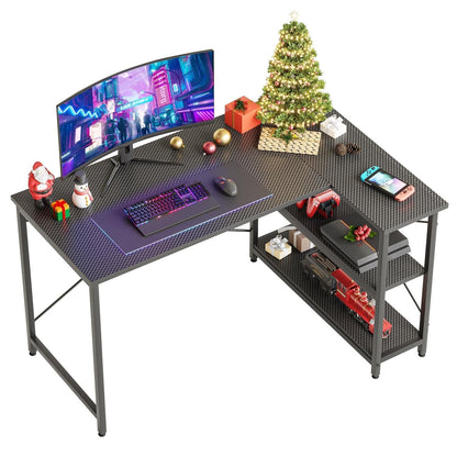 Bureau en forme de L avec étagères de rangement, bureau d'ordinateur d'angle.