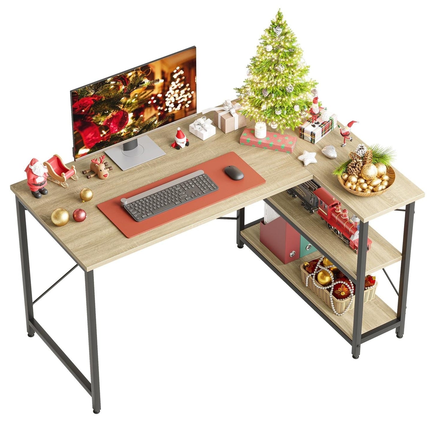 Bureau en forme de L avec étagères de rangement, bureau d'ordinateur d'angle.