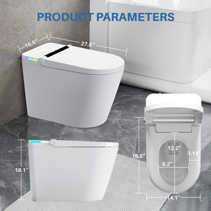 Toilettes intelligentes, Bidet à une pièce pour salles de bain, Toilettes modernes allongées avec eau chaude, Double chasse d'eau automatique, Fonctionnement par capteur de pied