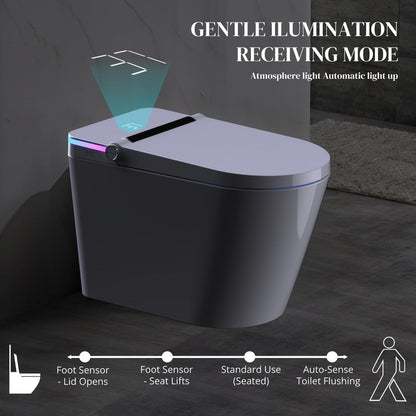 Toilettes intelligentes, Bidet à une pièce pour salles de bain, Toilettes modernes allongées avec eau chaude, Double chasse d'eau automatique, Fonctionnement par capteur de pied