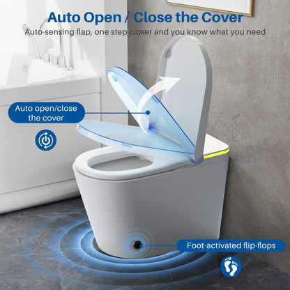 Toilettes intelligentes, Bidet à une pièce pour salles de bain, Toilettes modernes allongées avec eau chaude, Double chasse d'eau automatique, Fonctionnement par capteur de pied