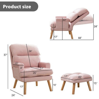 Fauteuil de salon confortable en tissu avec dossier et repose-pieds réglables
