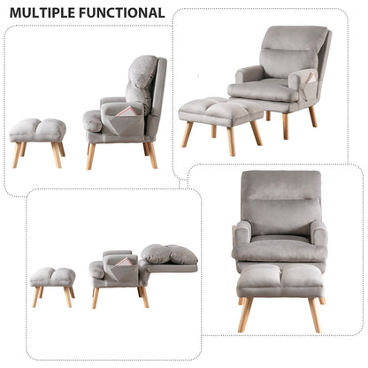 Fauteuil de salon confortable en tissu avec dossier et repose-pieds réglables