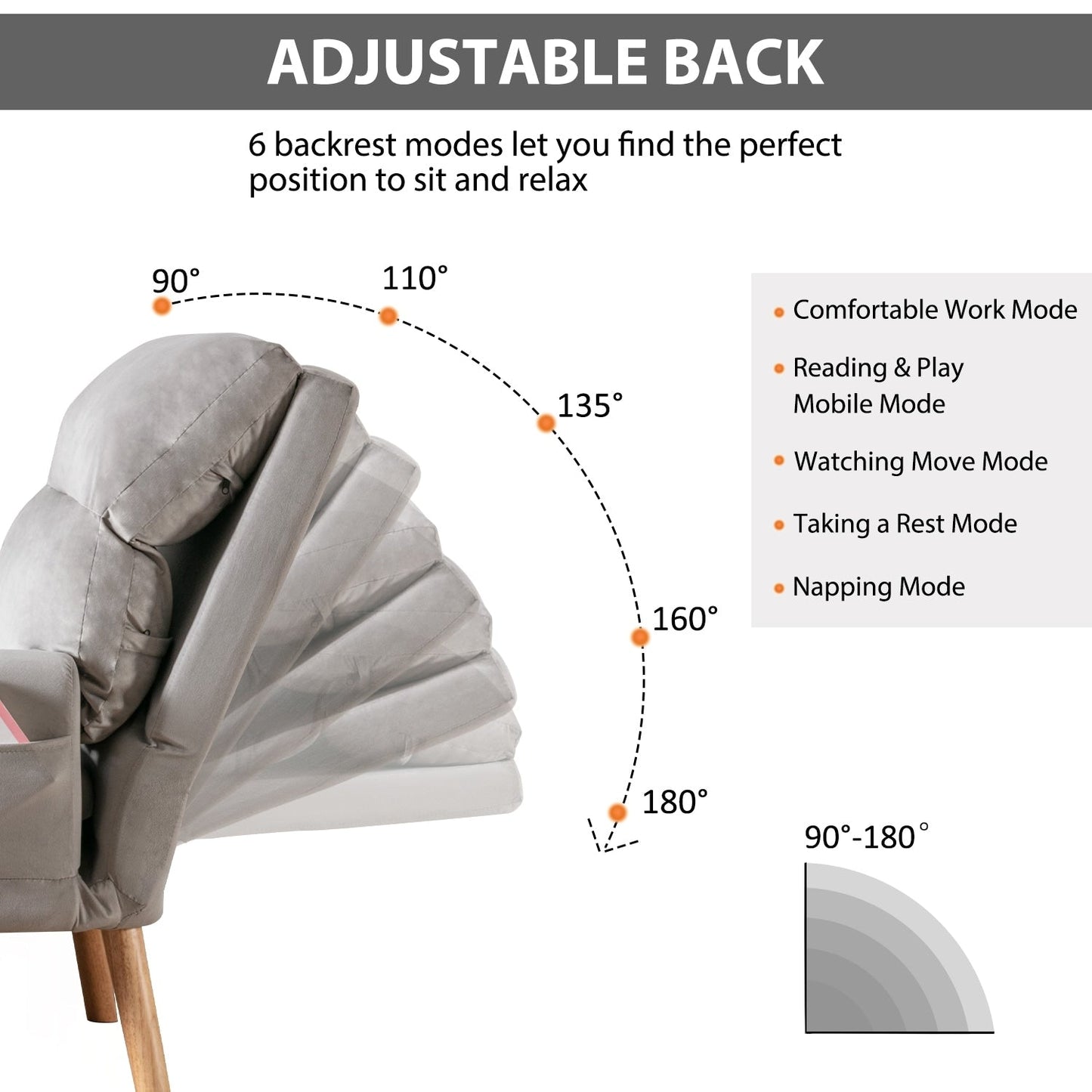 Fauteuil de salon confortable en tissu avec dossier et repose-pieds réglables