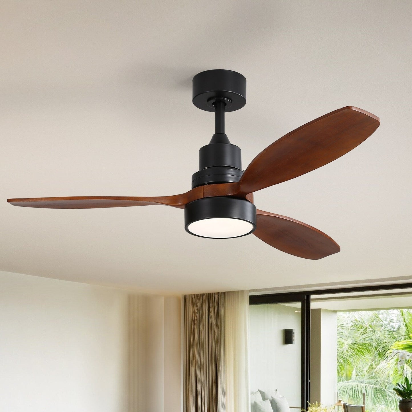 Ventilateur de plafond intérieur en bois Sofucor 52 avec télécommande, éclairage intégré en option.