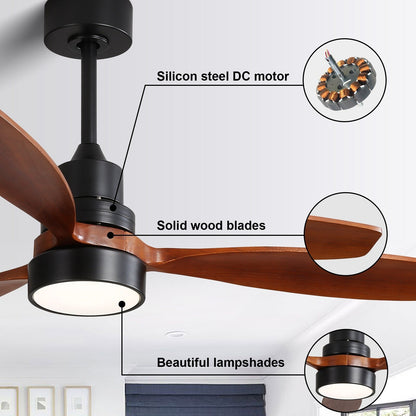 Ventilateur de plafond intérieur en bois Sofucor 52 avec télécommande, éclairage intégré en option.