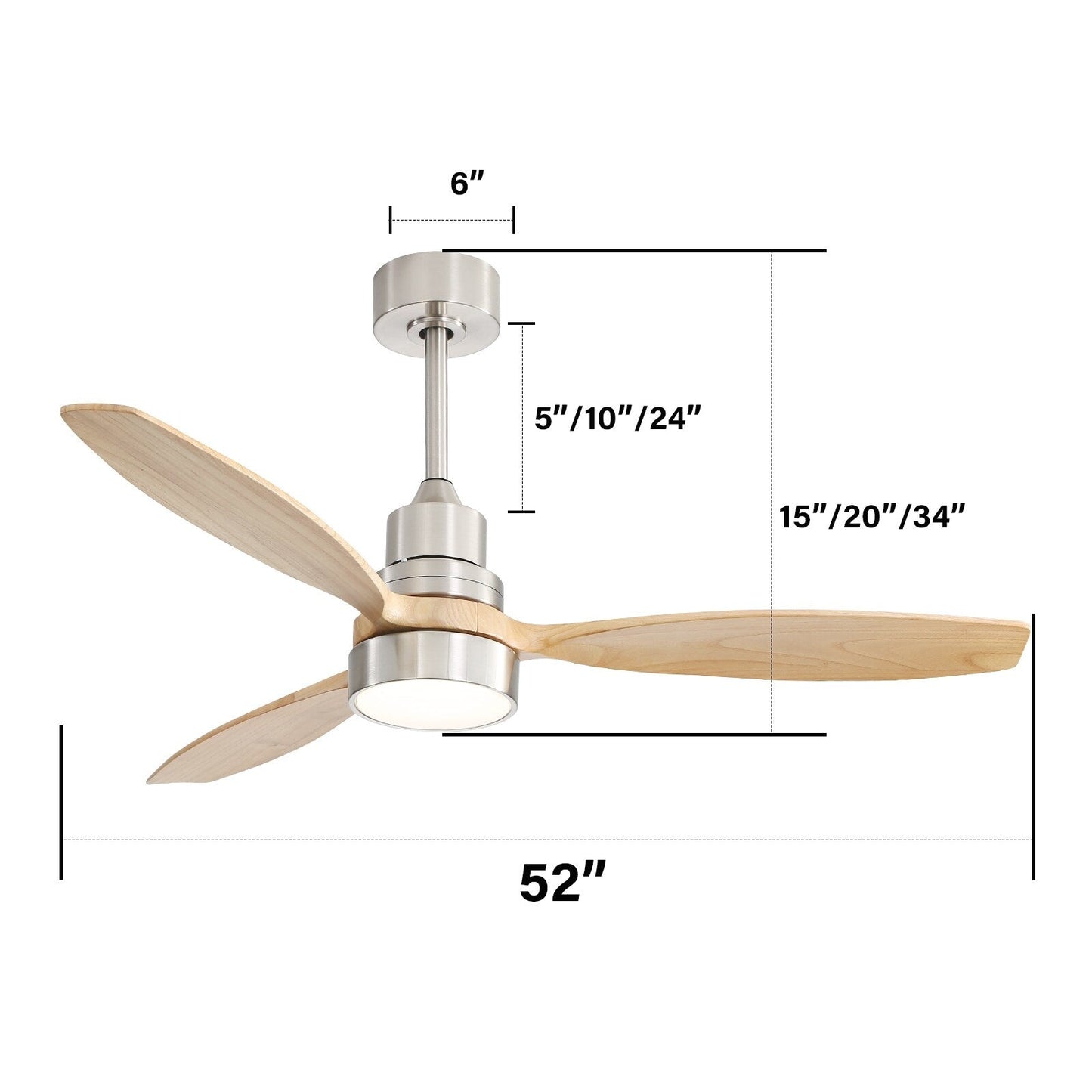 Ventilateur de plafond intérieur en bois Sofucor 52 avec télécommande, éclairage intégré en option.