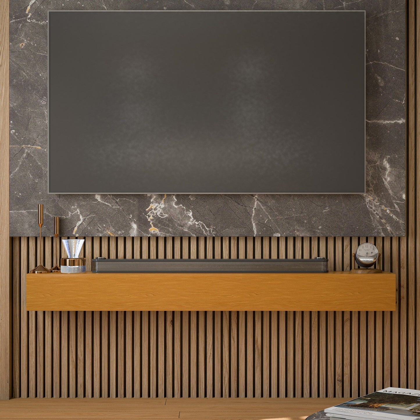 Étagère murale flottante pour cheminée en pin massif