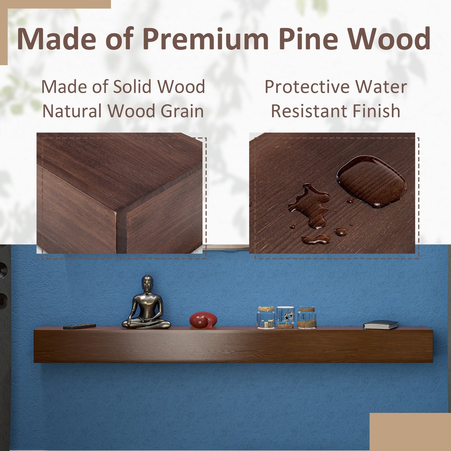 Étagère murale flottante pour cheminée en pin massif