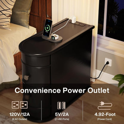 Table d'appoint en bois massif, table de chevet étroite à deux tiroirs, modèle Slim