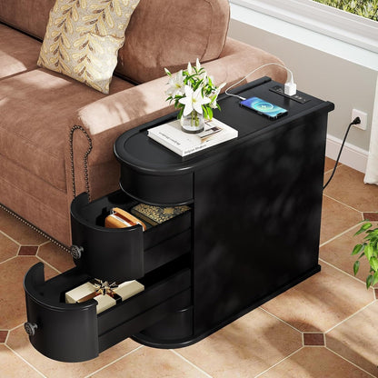 Table d'appoint en bois massif, table de chevet étroite à deux tiroirs, modèle Slim