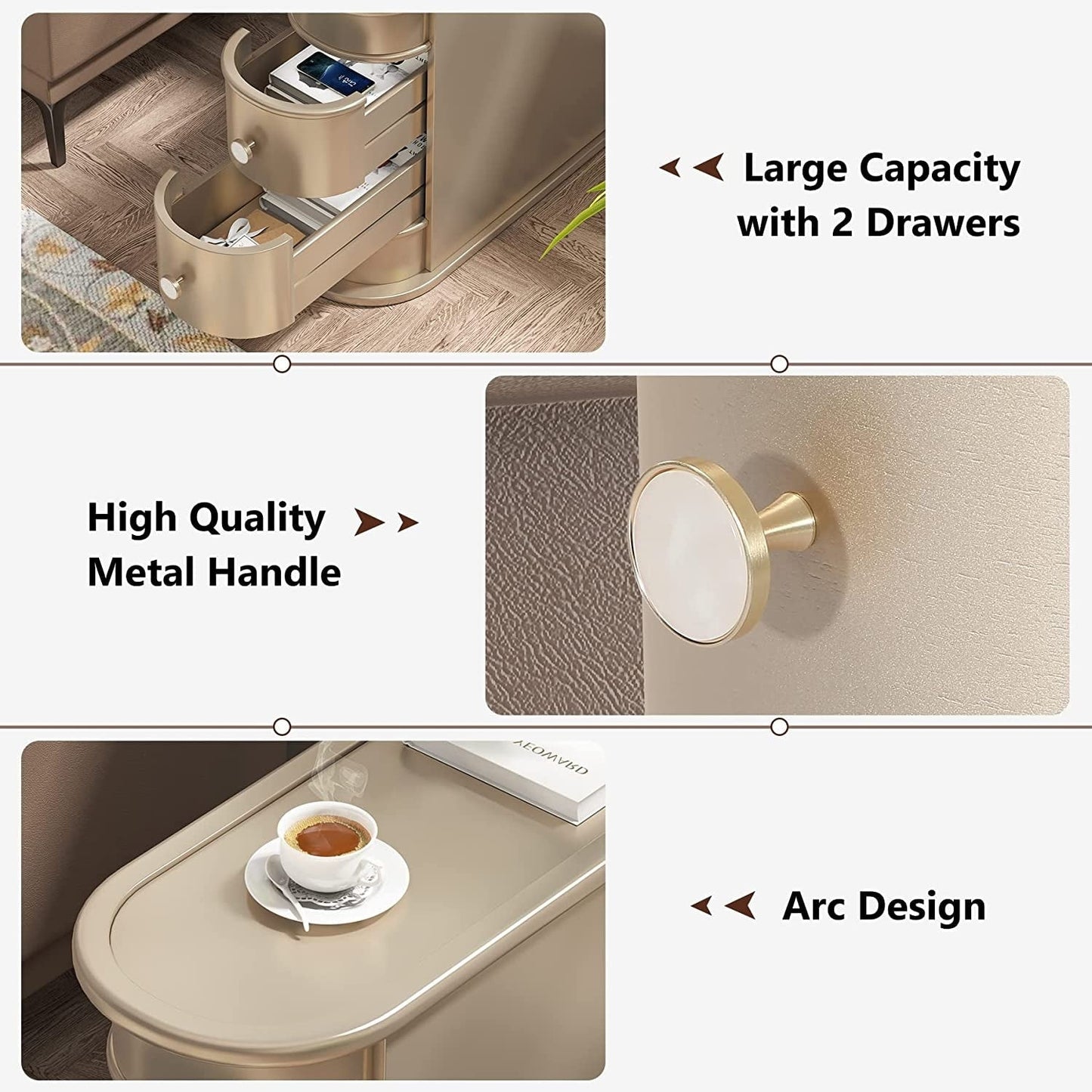 Table d'appoint en bois massif, table de chevet étroite à deux tiroirs, modèle Slim